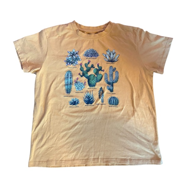 Doe Tops - Doe. T-Shirt Women's Size Large LG succulent plant Graphic Tee Mustard Yellow